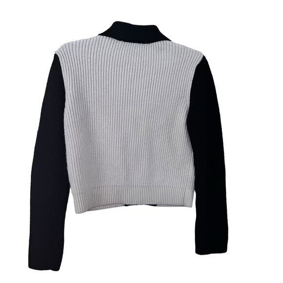 Zara Black White Ribbed Knit Collared Button Front Colorblock Cardigan Sweater S - Picture 6 of 10